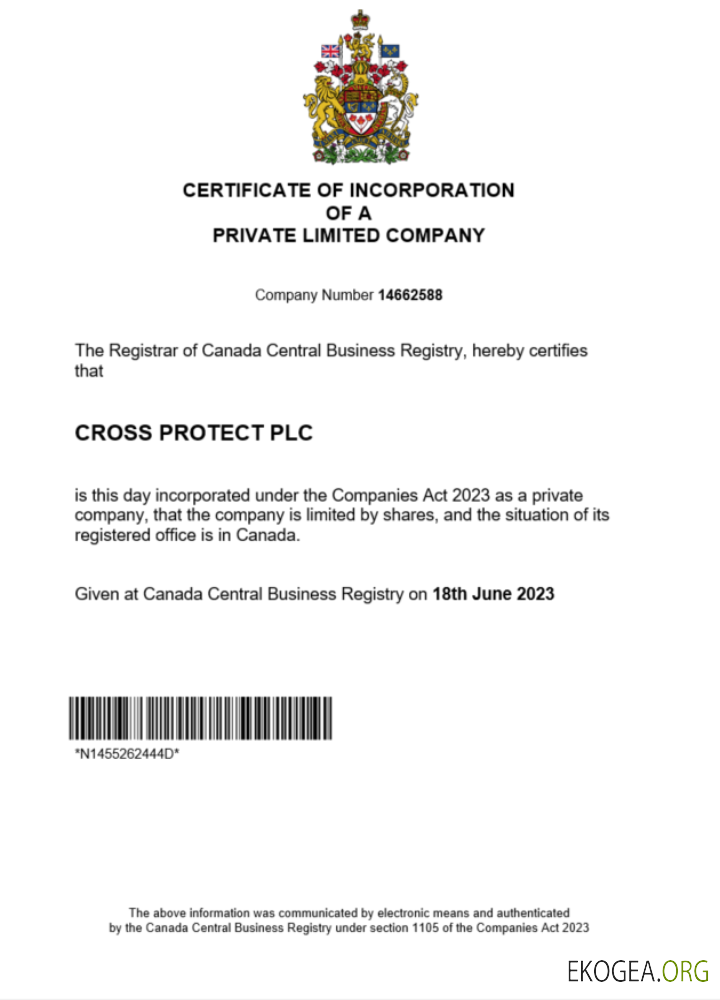 Modèle Word et PDF de certificat d'enregistrement du Canada
